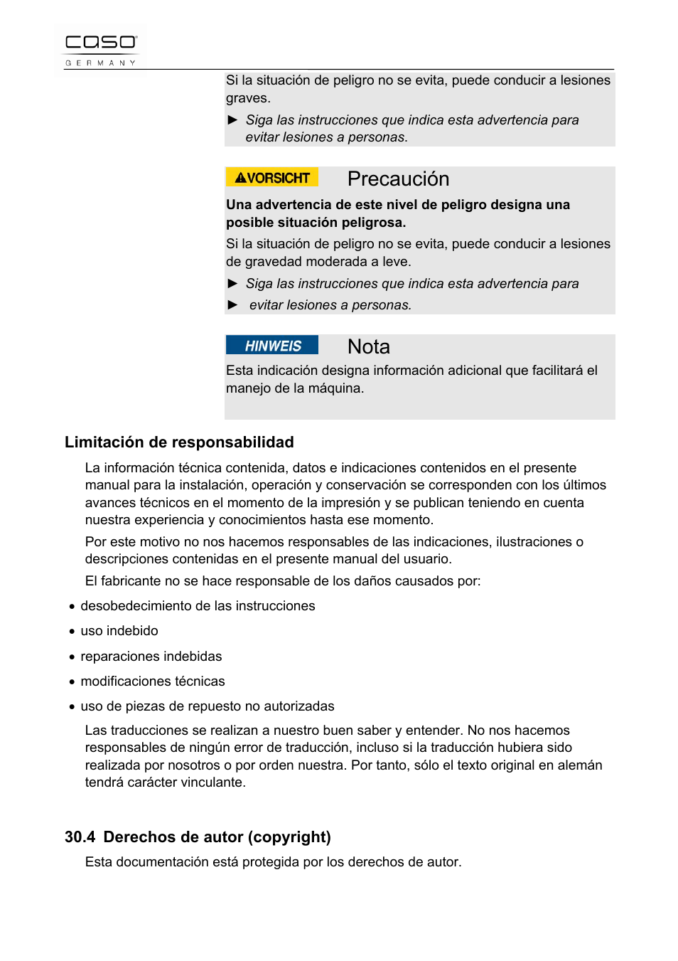 Precaución, Nota | CASO Germany Scale C5 User Manual | Page 39 / 47