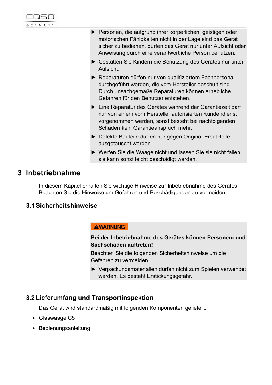 3 inbetriebnahme | CASO Germany Scale C5 User Manual | Page 5 / 47