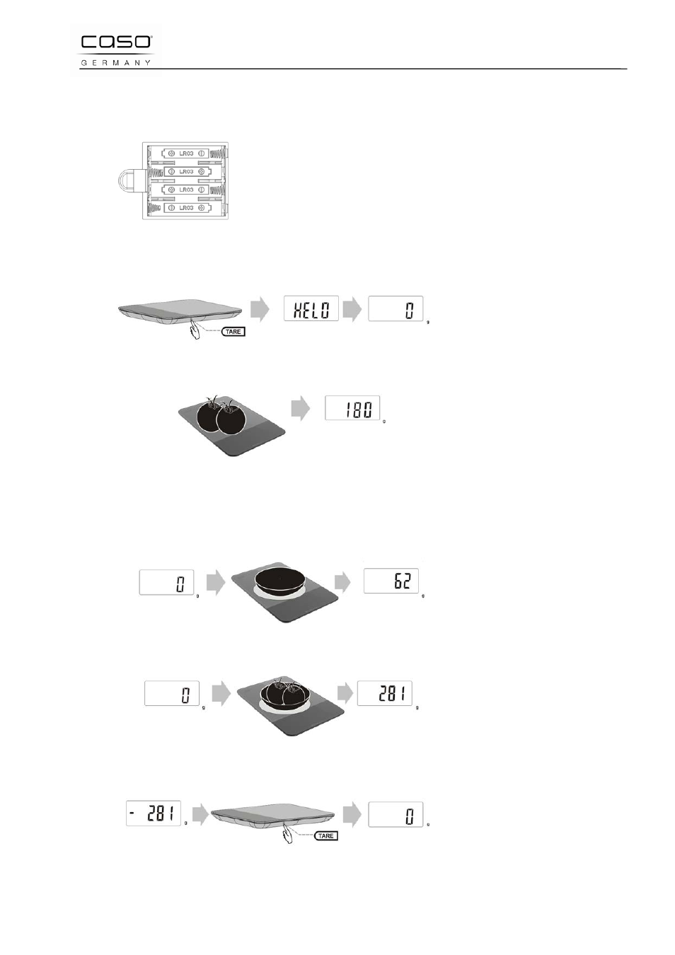 2 alimentation par piles, 3 mise en marche de l’appareil, 4 fonction tare | CASO Germany Scale F10 User Manual | Page 26 / 60