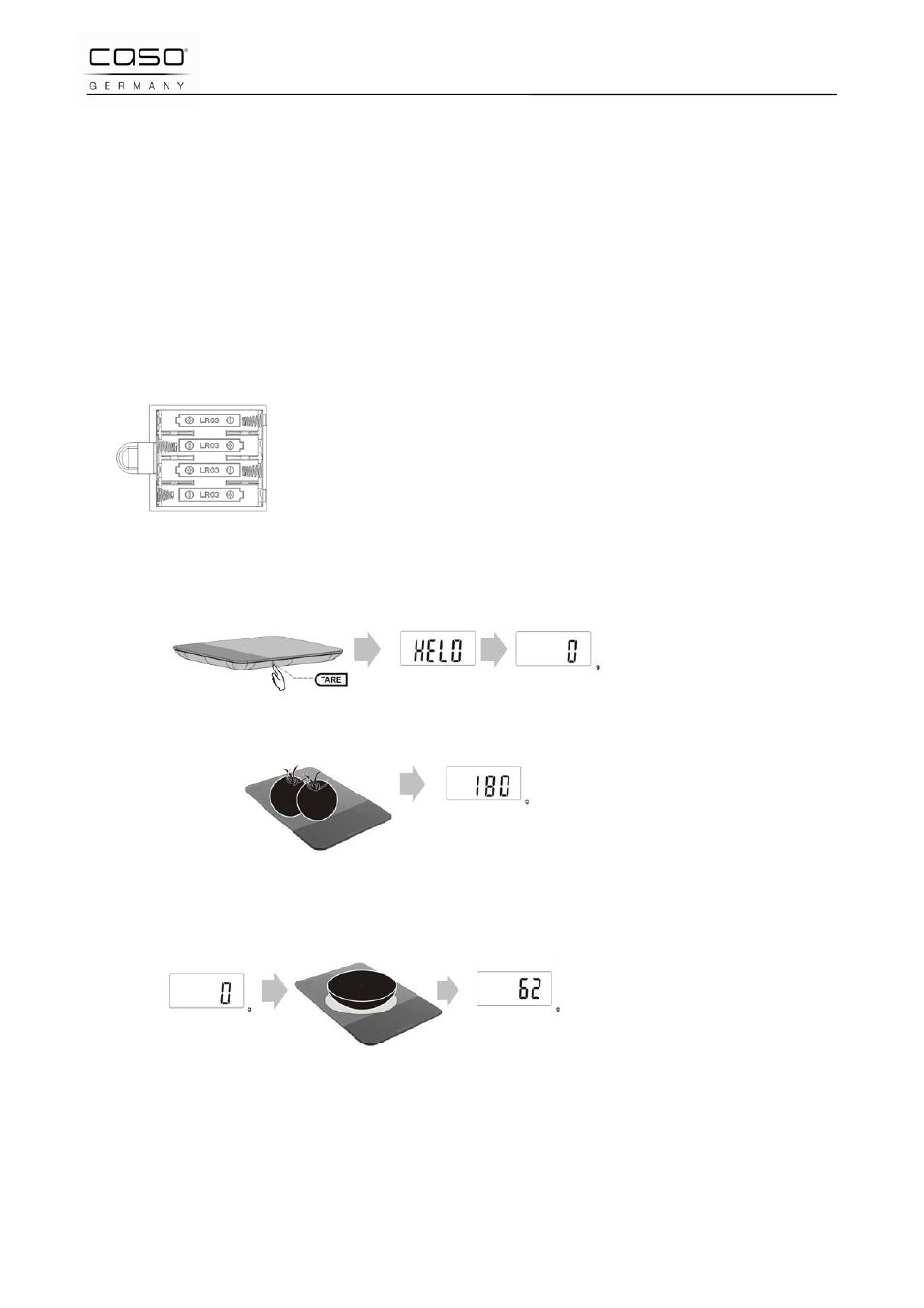 6 rating plate, 4 complete overview, 1 batteries | 2 replacing the batteries, 3 operation, 1 weighing, 2 tare function | CASO Germany Scale F10 User Manual | Page 6 / 60