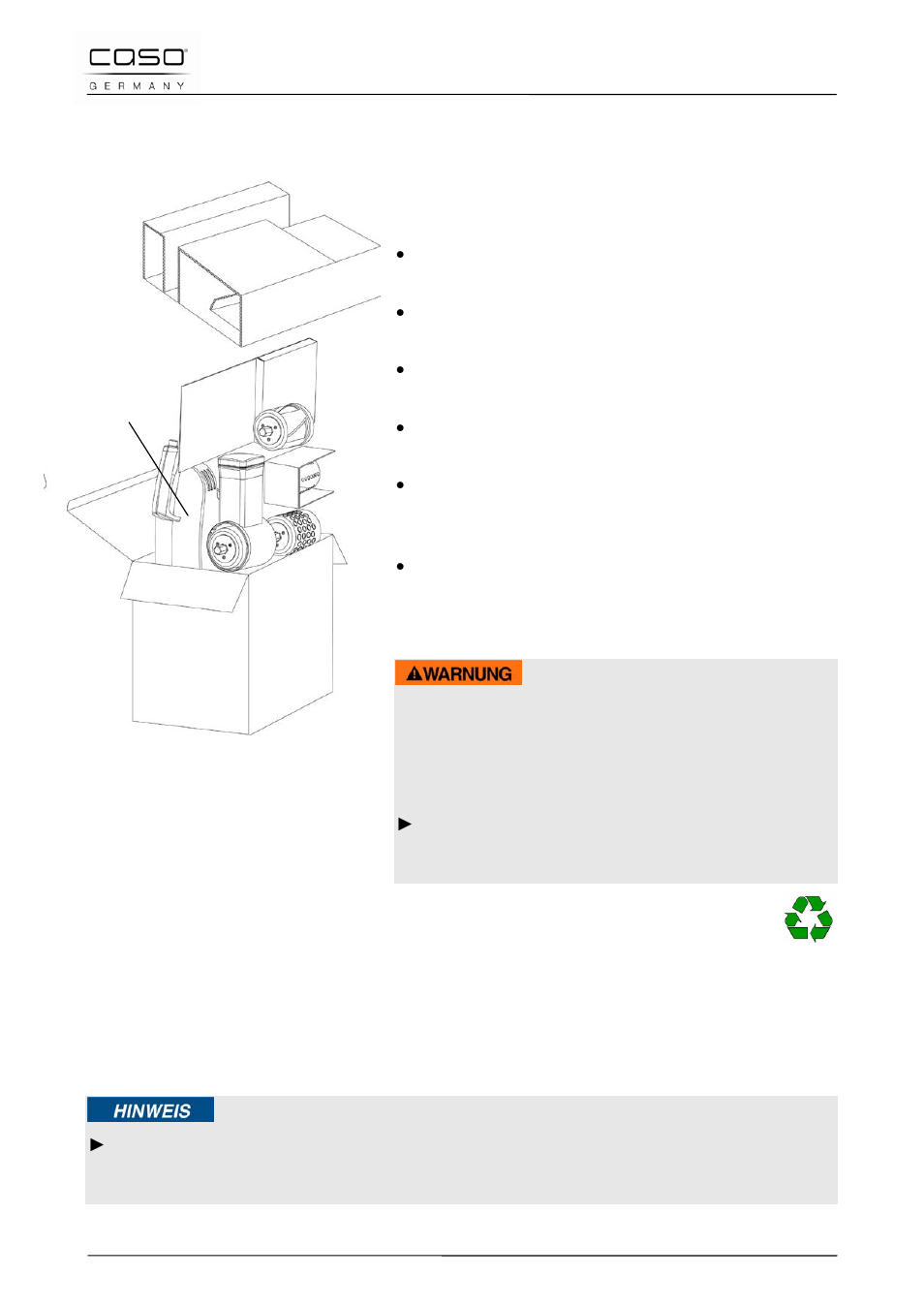 3 unpacking, 4 disposal of the packaging, Warning | CASO Germany MR3X ACID ETCHED Grater User Manual | Page 28 / 91