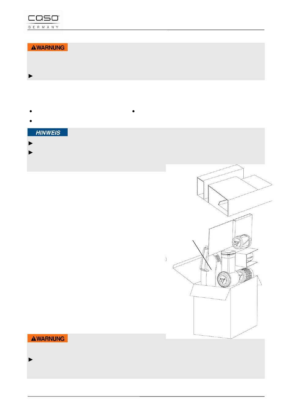 1 instrucciones de seguridad, 2 ámbito de suministro e inspección de transporte, 3 desembalaje | Advertencia, Nota | CASO Germany MR3X ACID ETCHED Grater User Manual | Page 70 / 91