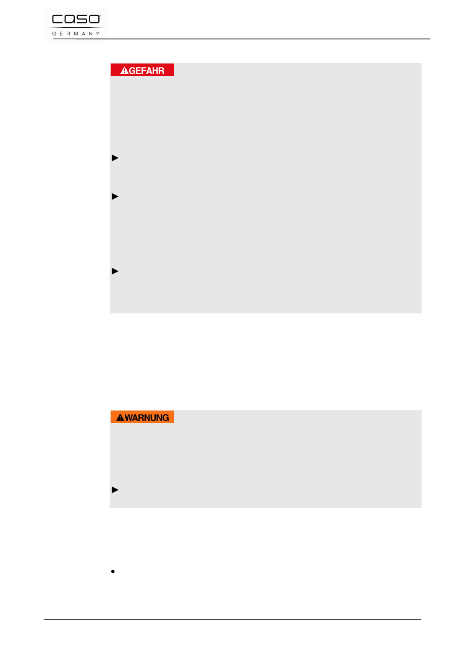 3 gefahr durch elektrischen strom, 3 inbetriebnahme, 1 sicherheitshinweise | 2 lieferumfang und transportinspektion | CASO Germany D10 Multi Opener User Manual | Page 14 / 92