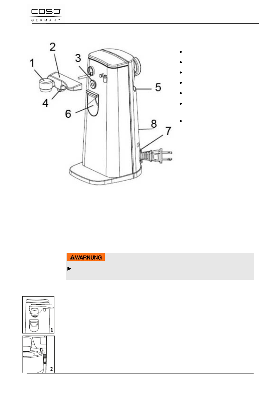 1 overview, 2 rating plate, 13 operation and handing | 1 opening cans, Warning | CASO Germany D10 Multi Opener User Manual | Page 31 / 92