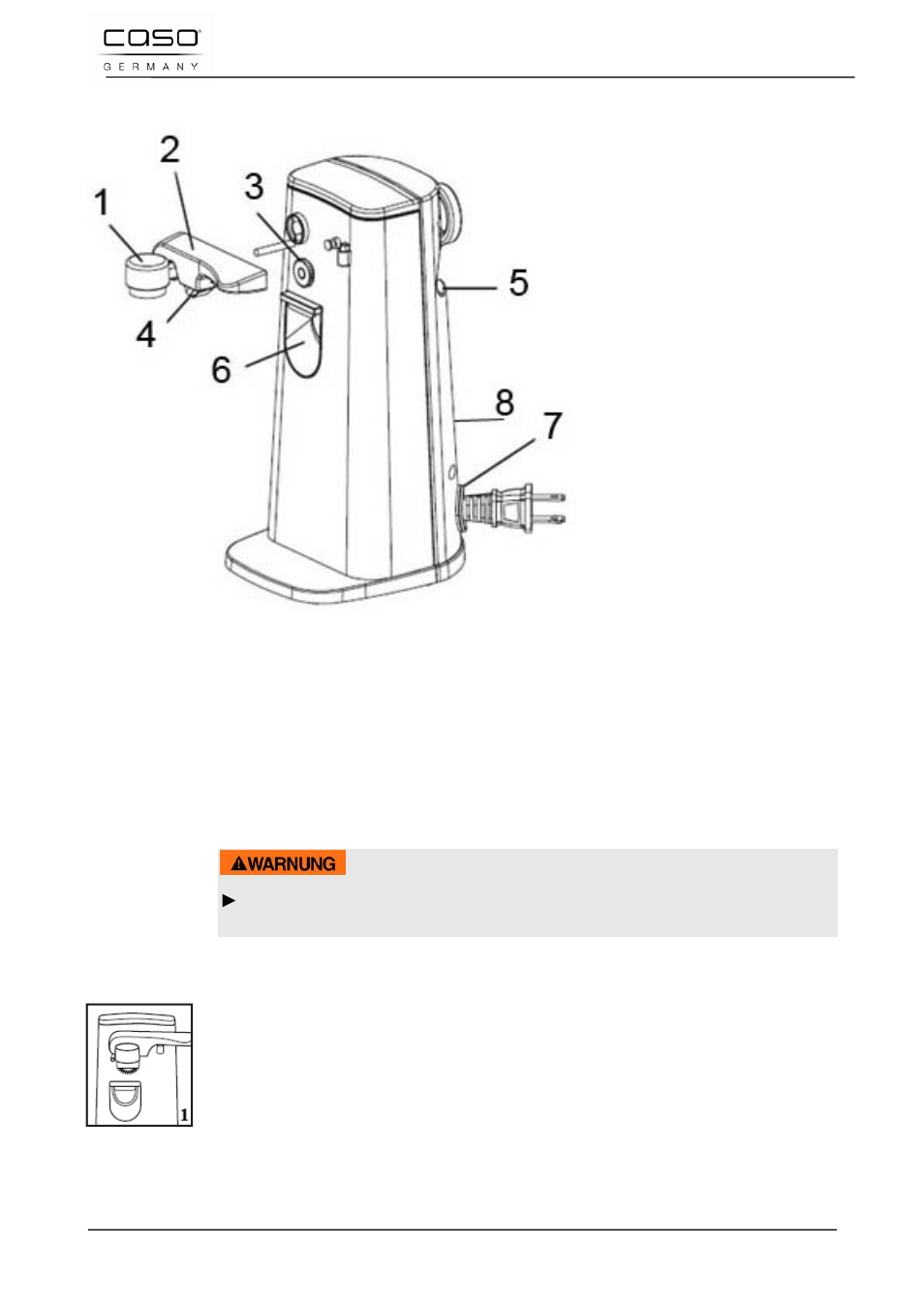 1 vue d'ensemble, 2 plaque signalétique, 21 commande et fonctionnement | 1 ouvrir des boîtes, Attention | CASO Germany D10 Multi Opener User Manual | Page 45 / 92