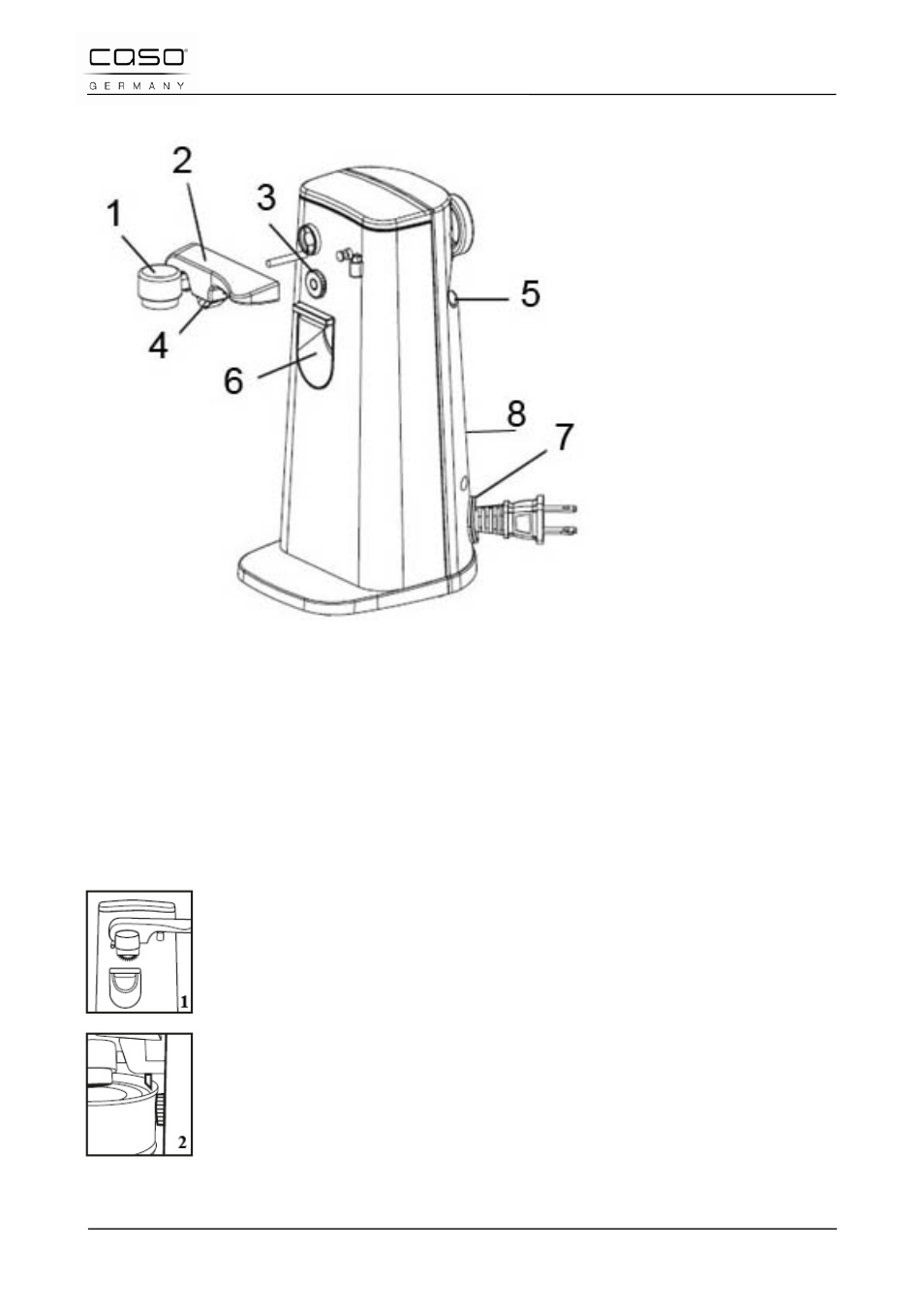 1 panoramica, 2 targhetta di omologazione, 29 costruzione e funzione | 1 apertura scatole/barattoli | CASO Germany D10 Multi Opener User Manual | Page 59 / 92