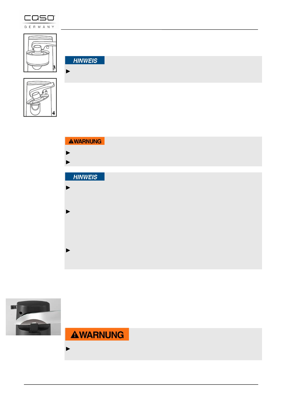 2 affilatura coltelli, Nota, Avviso | CASO Germany D10 Multi Opener User Manual | Page 60 / 92