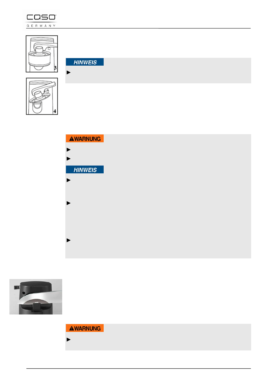 2 afilar cuchillos, Indicación, Peligro | CASO Germany D10 Multi Opener User Manual | Page 74 / 92