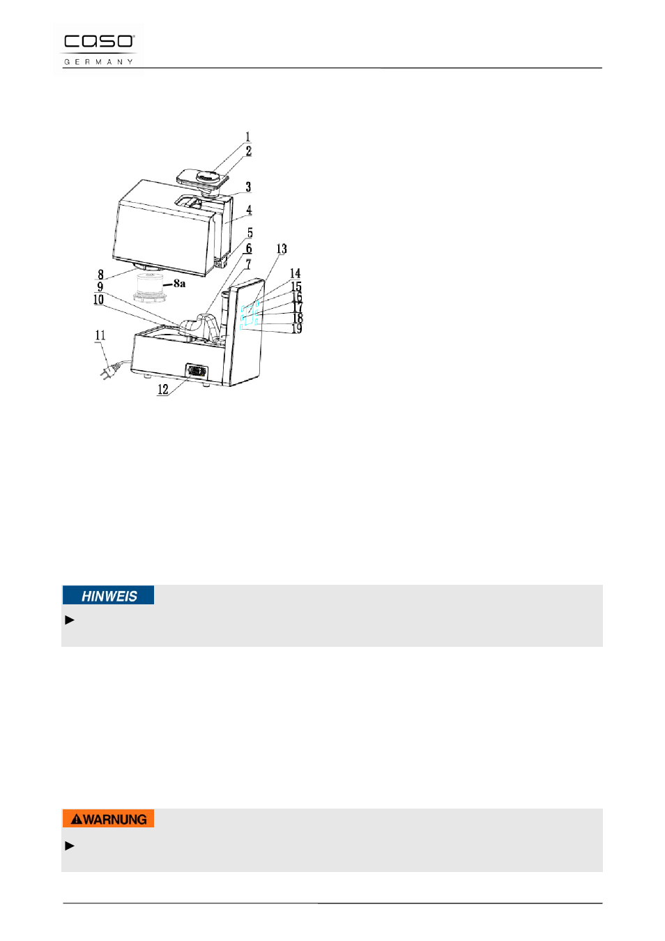 1 vue d'ensemble, 2 dispositifs de sécurité, 3 plaque signalétique | 21 commande et fonctionnement, Remarque, Attention | CASO Germany AirVital Pro User Manual | Page 47 / 103