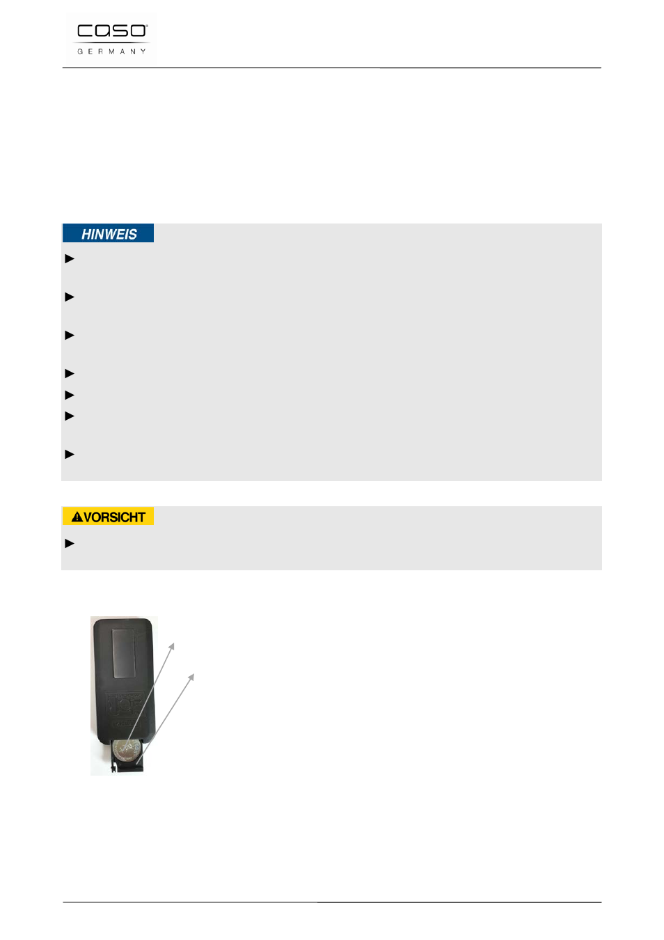 1 riempimento del serbatoio dell’acqua, 2 messa in servizio dal telecomando, 1 inserimento della batteria | Avvertenza), Attenzione | CASO Germany AirVital Pro User Manual | Page 64 / 103