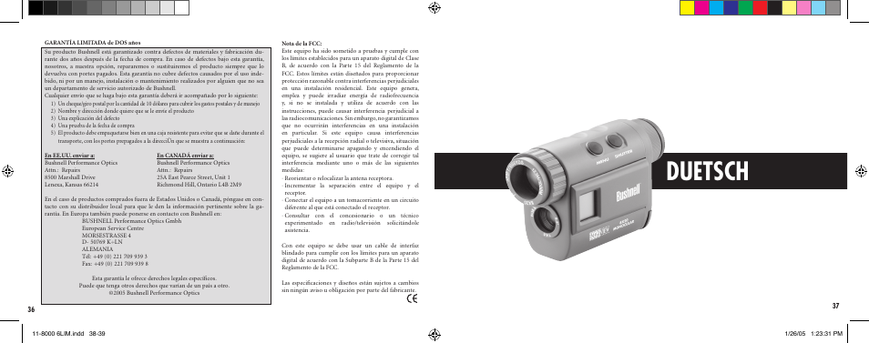 Duetsch | Bushnell IMAGEVIEW Nov-00 User Manual | Page 20 / 39