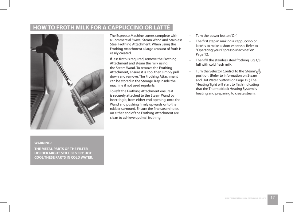 How to froth milk for a cappuccino or latté | Catler ES 8010 User Manual | Page 17 / 40