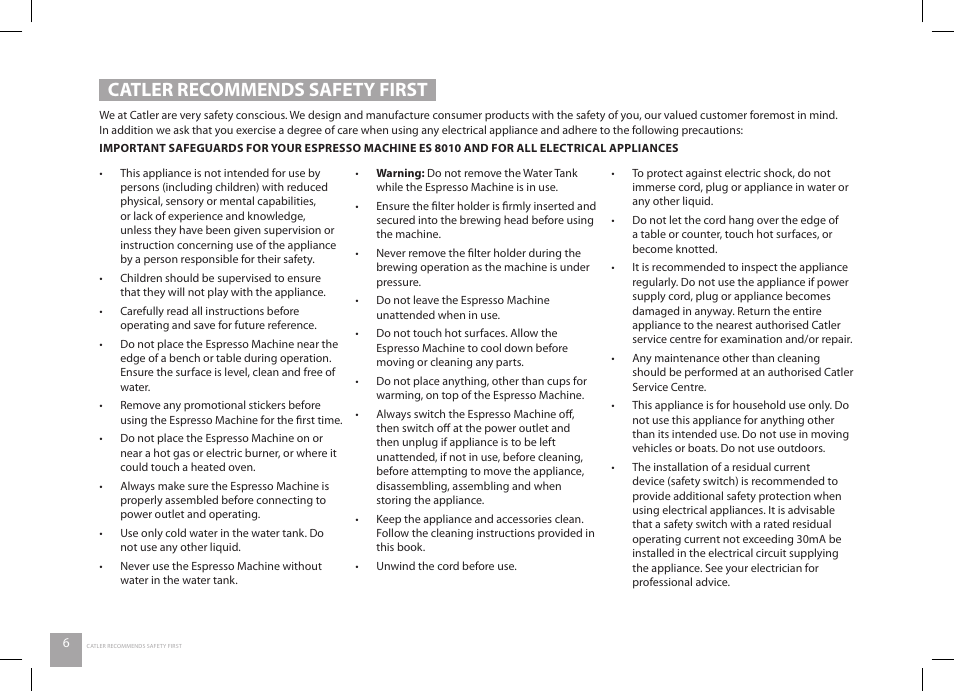 Catler recommends safety first | Catler ES 8010 User Manual | Page 6 / 40