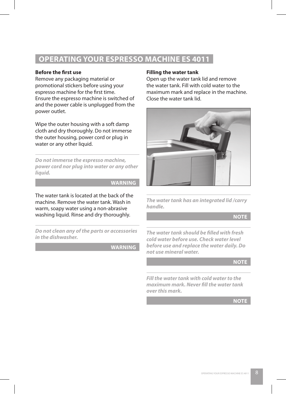 Operating your espresso machine es 4011 | Catler ES 4011 User Manual | Page 9 / 24