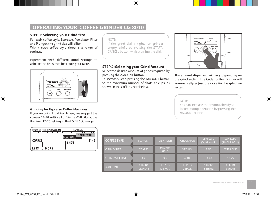 Operating your coffee grinder cg 8010 | Catler CG 8010 User Manual | Page 11 / 20
