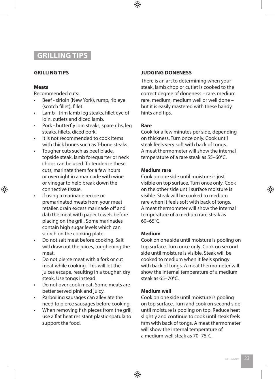 Grilling tips | Catler GR 8030 User Manual | Page 23 / 40