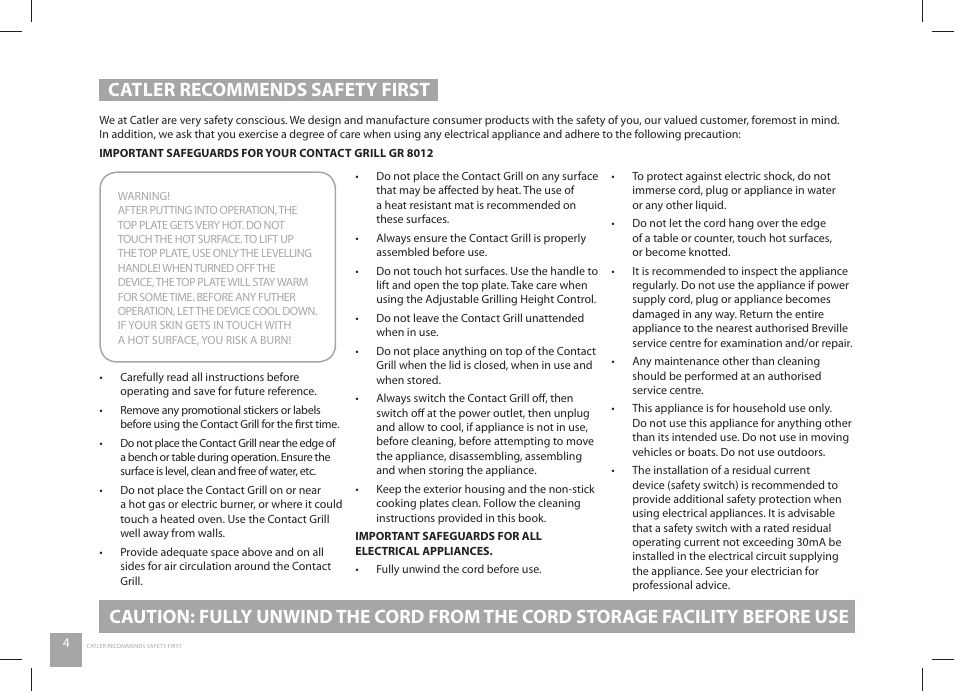 Catler recommends safety first | Catler GR 8012 User Manual | Page 6 / 32