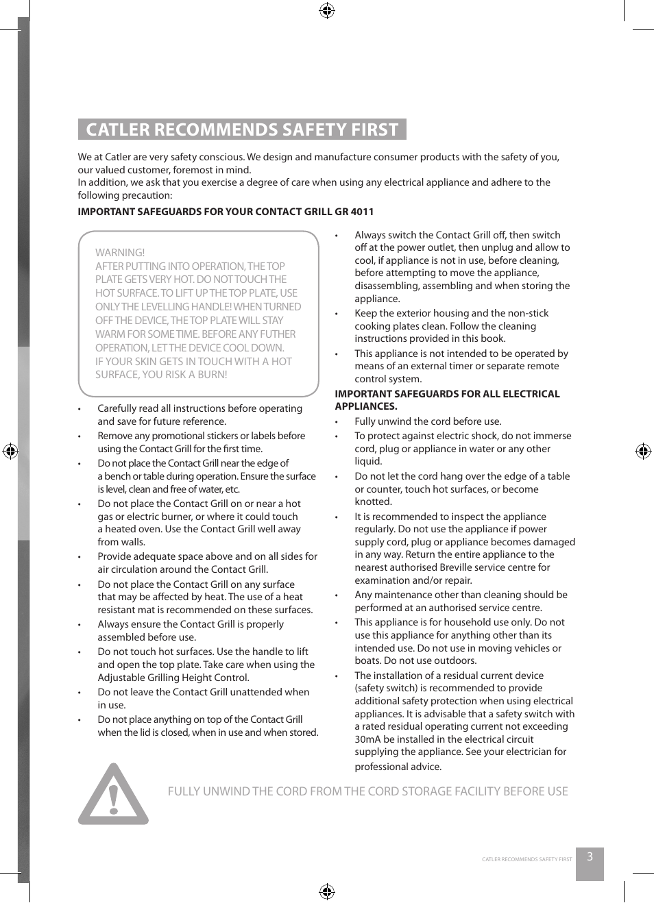 Catler recommends safety first | Catler GR 4011 User Manual | Page 5 / 24