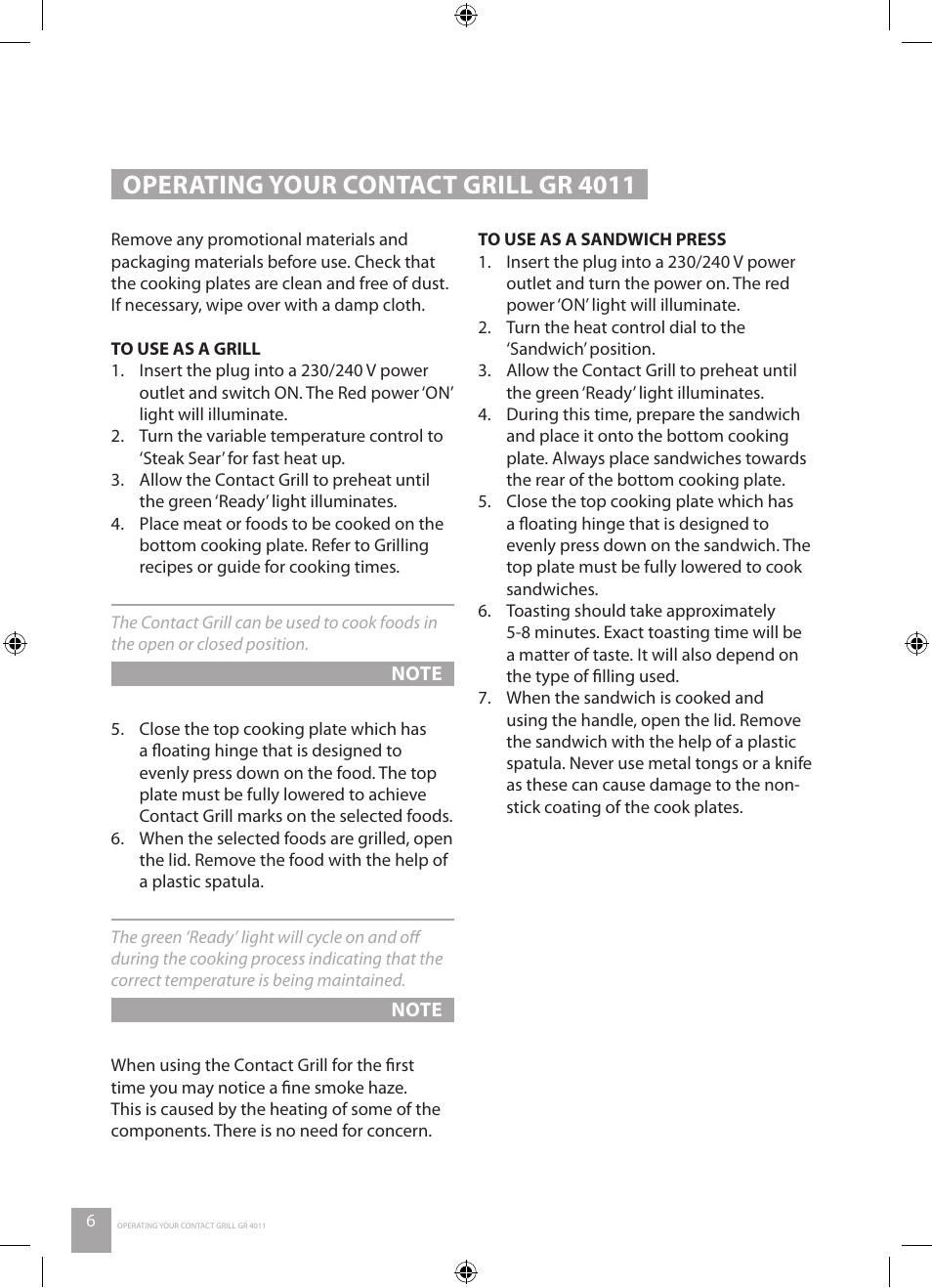 Operating your contact grill gr 4011 | Catler GR 4011 User Manual | Page 8 / 24