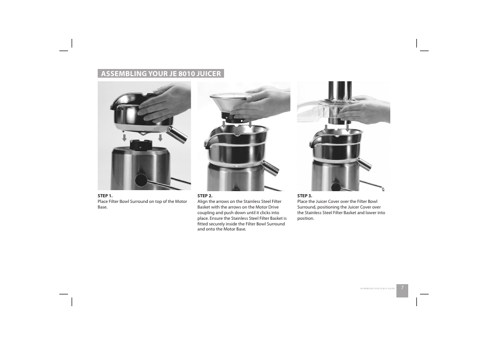 Assembling your je 8010 juicer | Catler JE 8010 User Manual | Page 9 / 44