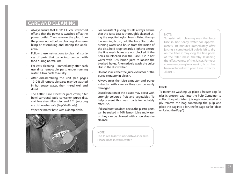 Care and cleaning | Catler JE 8011 User Manual | Page 27 / 52