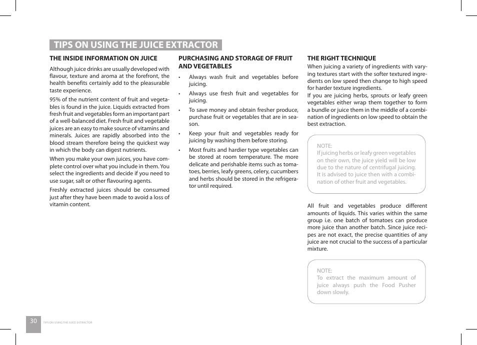 Tips on using the juice extractor | Catler JE 8011 User Manual | Page 30 / 52