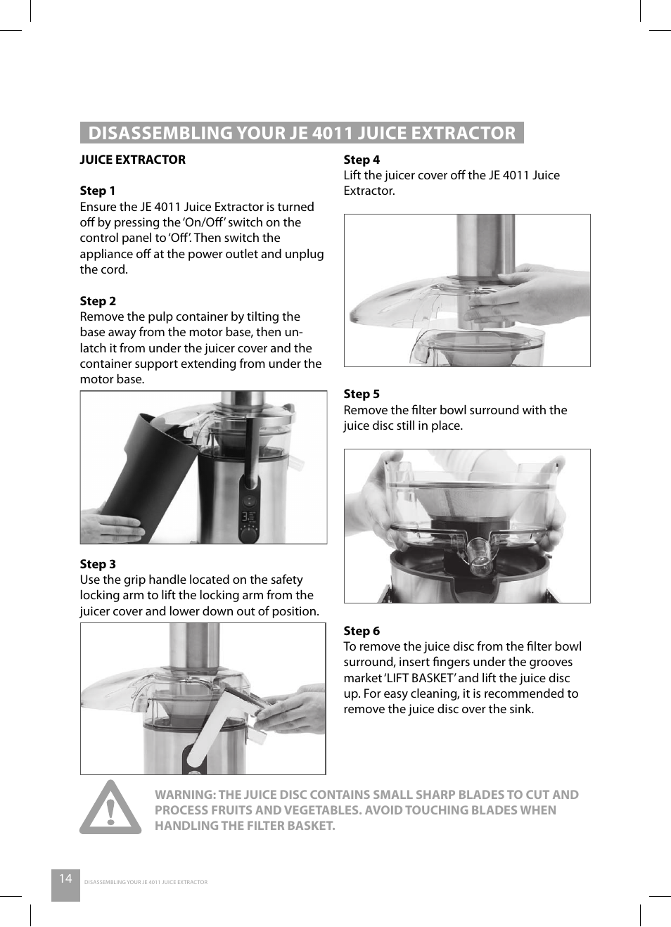 Disassembling your je 4011 juice extractor | Catler JE 4011 User Manual | Page 16 / 40