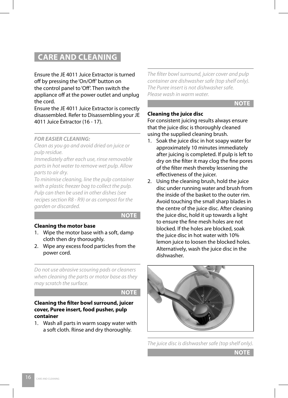 Care and cleaning | Catler JE 4011 User Manual | Page 18 / 40