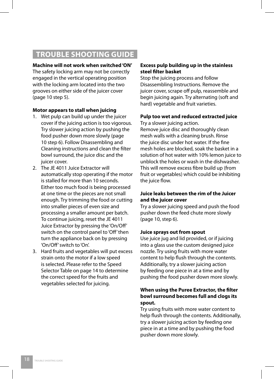 Trouble shooting guide | Catler JE 4011 User Manual | Page 20 / 40
