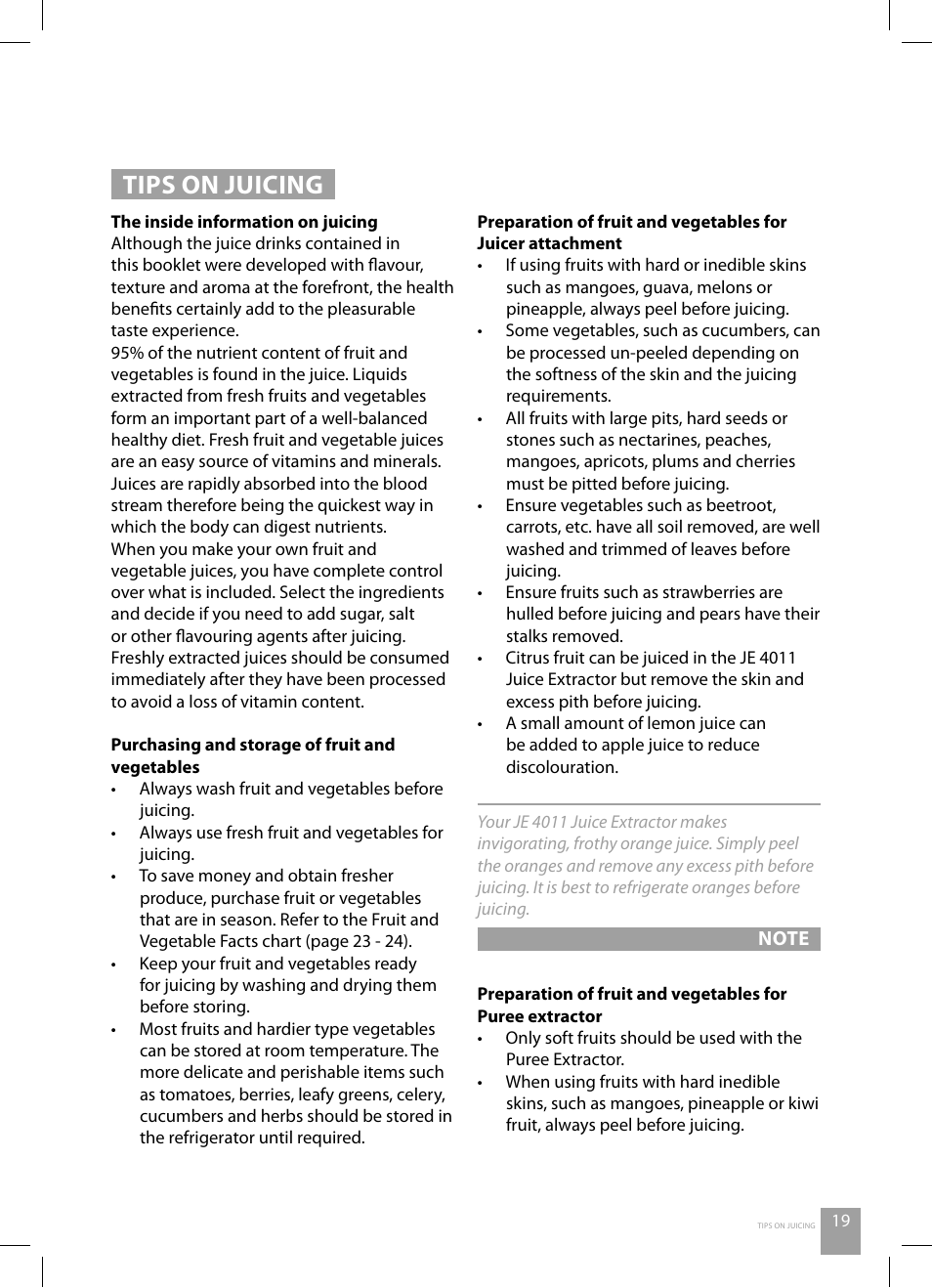 Tips on juicing | Catler JE 4011 User Manual | Page 21 / 40