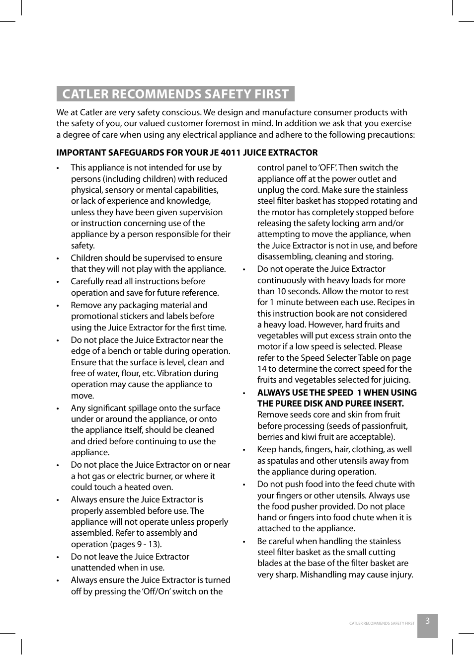 Catler recommends safety first | Catler JE 4011 User Manual | Page 5 / 40