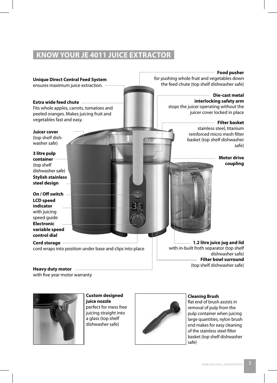 Know your je 4011 juice extractor | Catler JE 4011 User Manual | Page 7 / 40