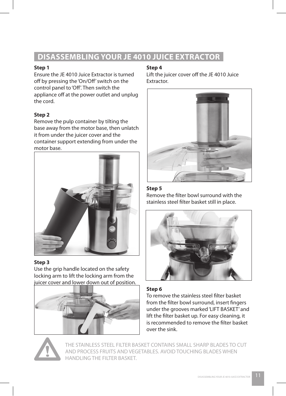 Disassembling your je 4010 juice extractor | Catler JE 4010 User Manual | Page 13 / 36