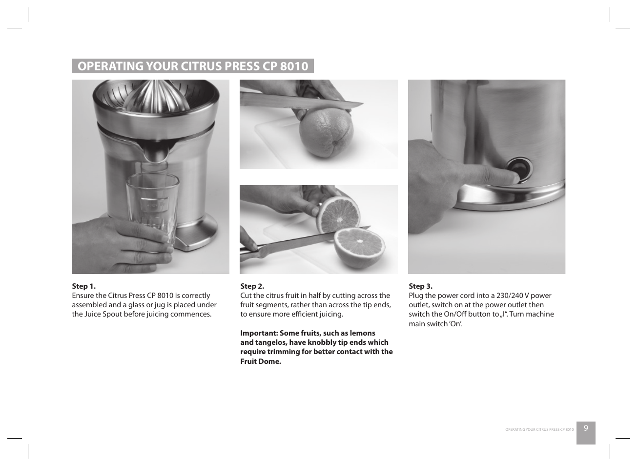 Operating your citrus press cp 8010 | Catler CP 8010 User Manual | Page 11 / 20
