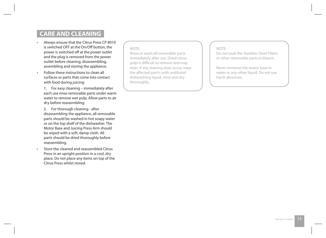 Care and cleaning | Catler CP 8010 User Manual | Page 17 / 20