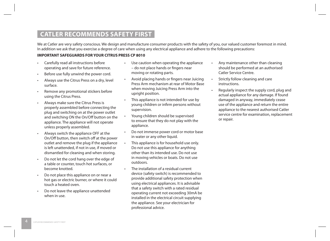 Catler recommends safety first | Catler CP 8010 User Manual | Page 6 / 20