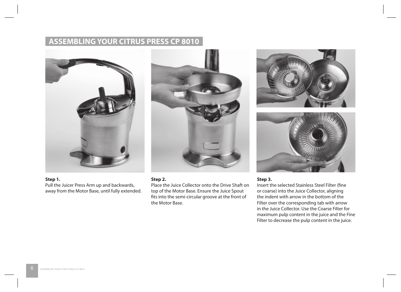 Assembling your citrus press cp 8010 | Catler CP 8010 User Manual | Page 8 / 20
