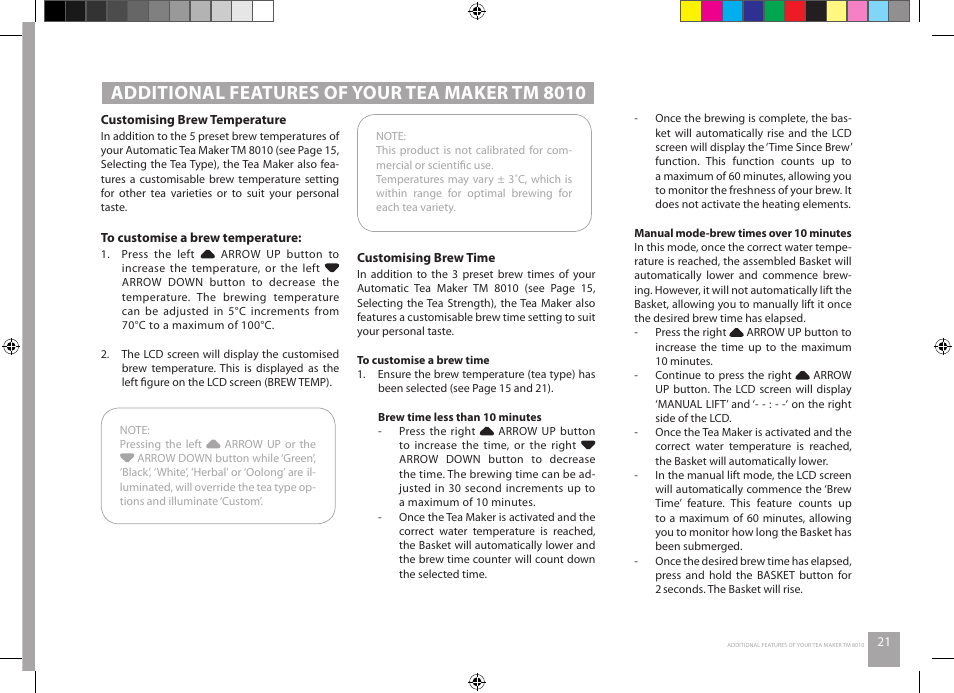 Additional features of your tea maker tm 8010 | Catler TM 8010 User Manual | Page 21 / 32