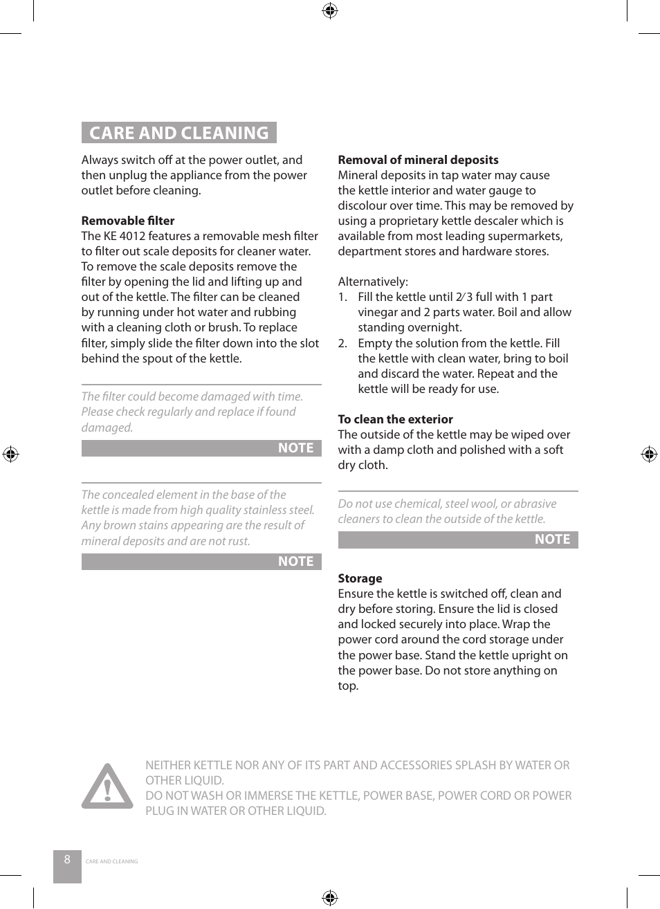 Care and cleaning | Catler KE 4012 User Manual | Page 10 / 12