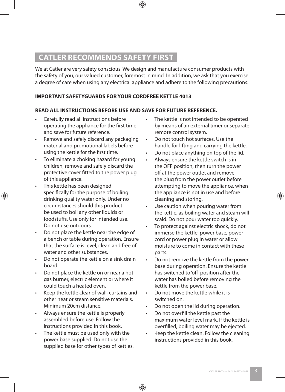 Catler recommends safety first | Catler KE 4013 User Manual | Page 5 / 12