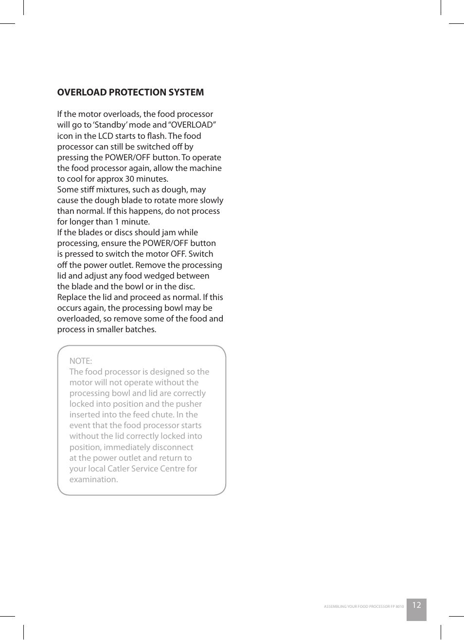 Overload protection system | Catler FP 8010 User Manual | Page 13 / 64