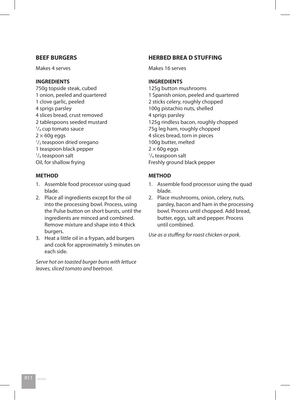 Beef burgers, Herbed brea d stuffing | Catler FP 8010 User Manual | Page 46 / 64
