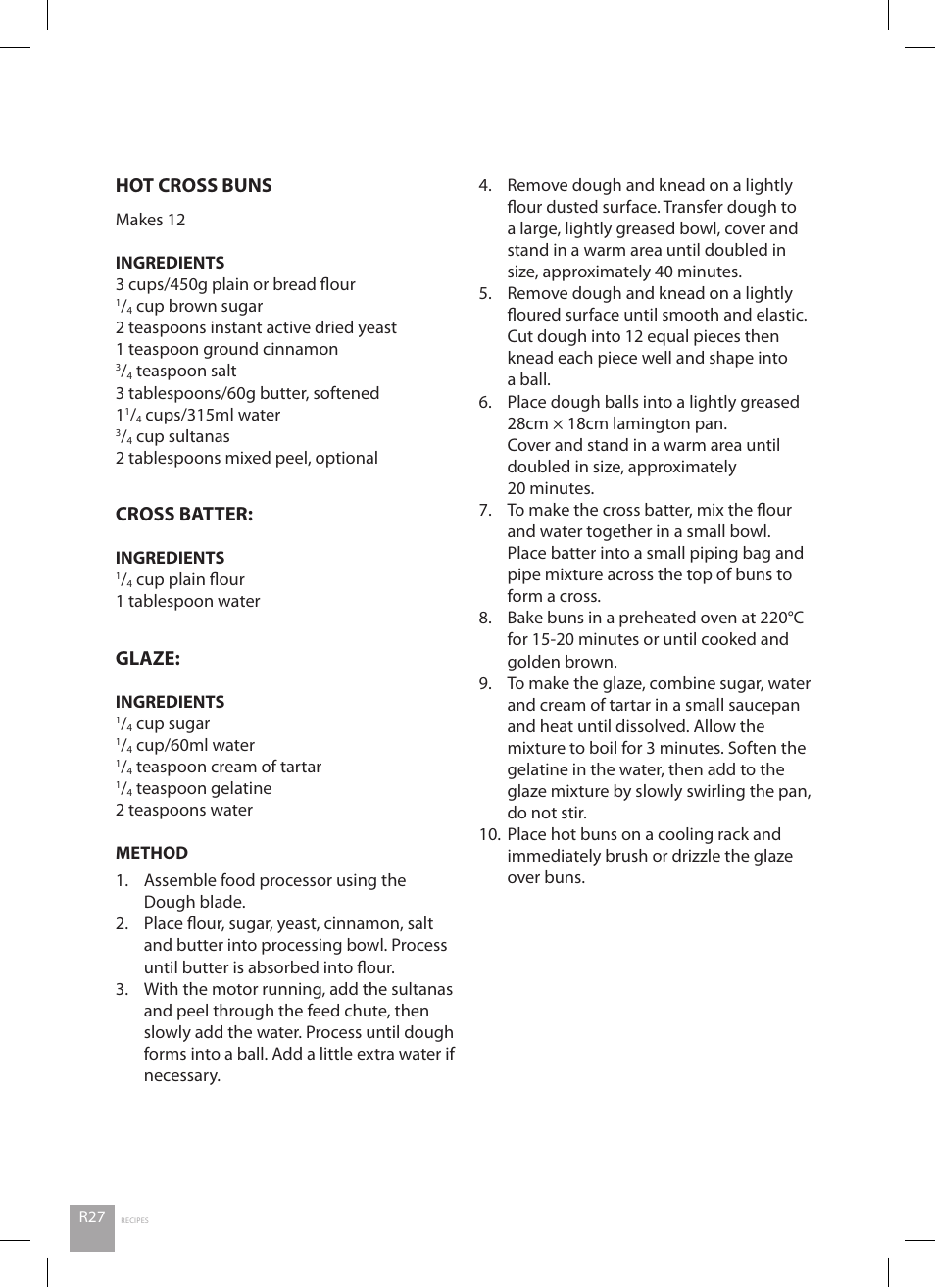 Hot cross buns, Cross batter, Glaze | Catler FP 8010 User Manual | Page 62 / 64