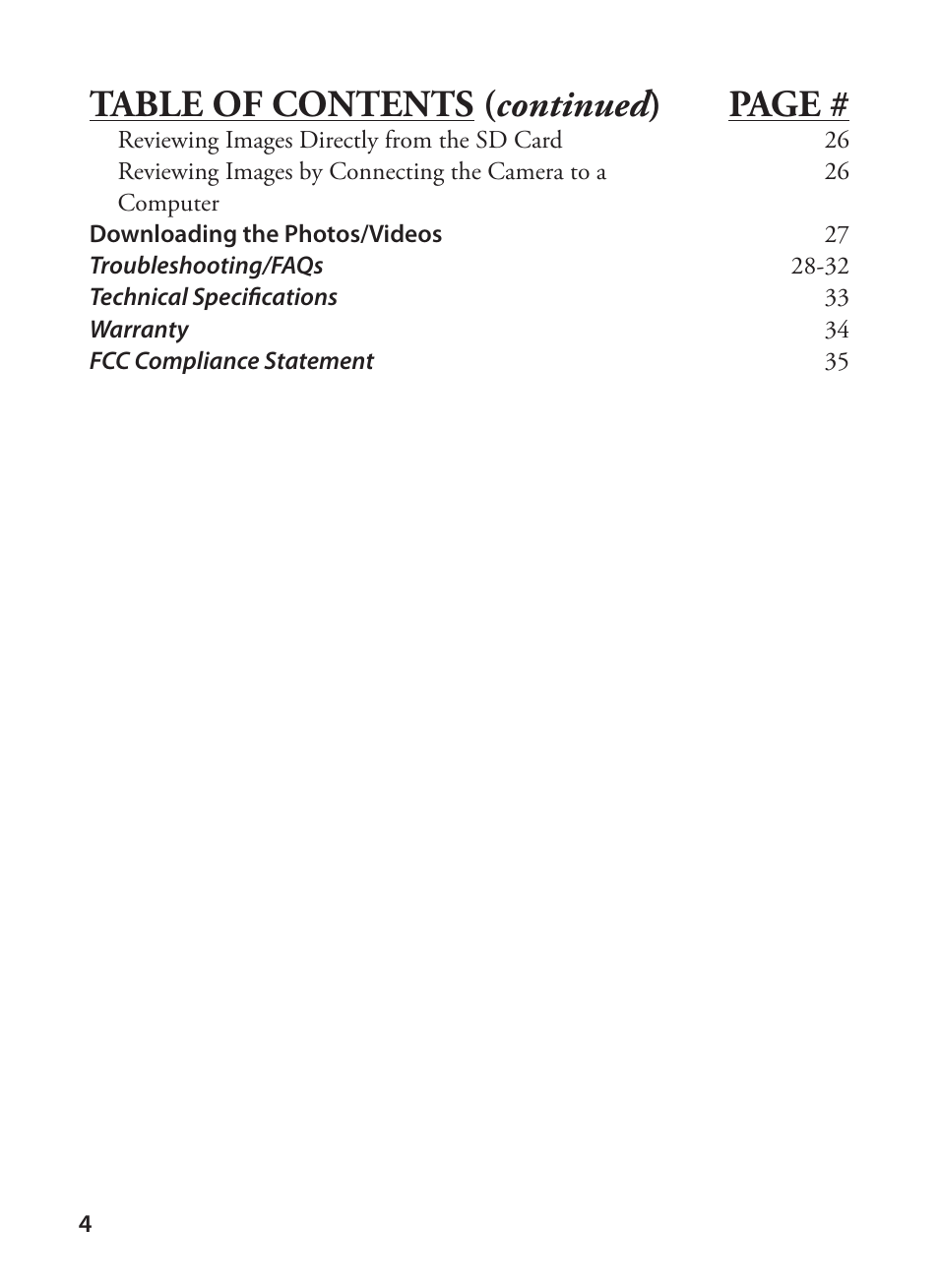 Table of contents ( continued ), Page | Bushnell TROPHY CAM 119425C2 User Manual | Page 4 / 36