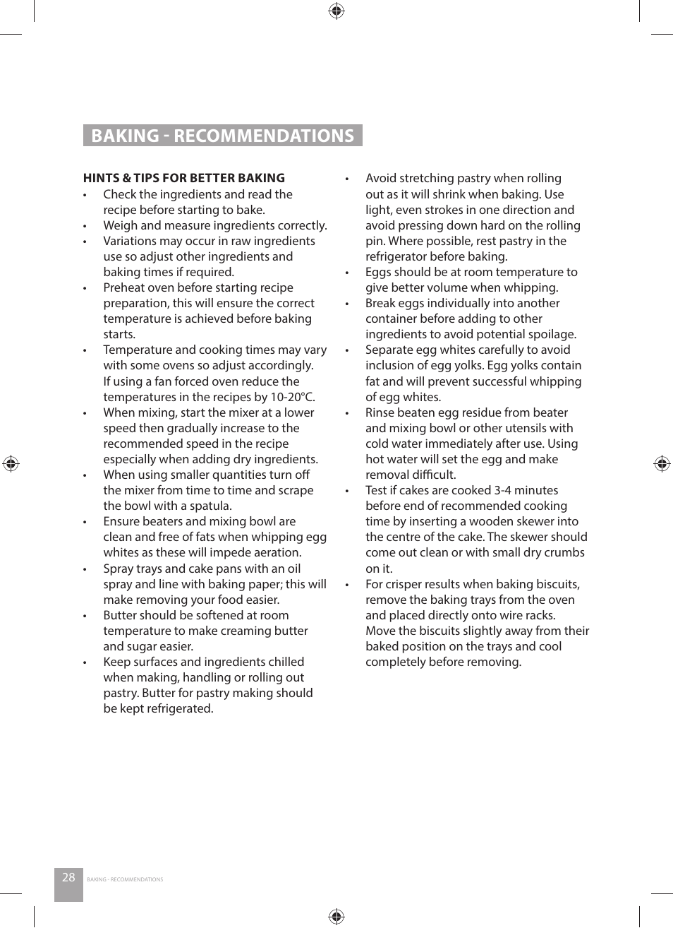 Baking - recommendations | Catler KM 8011 User Manual | Page 28 / 44