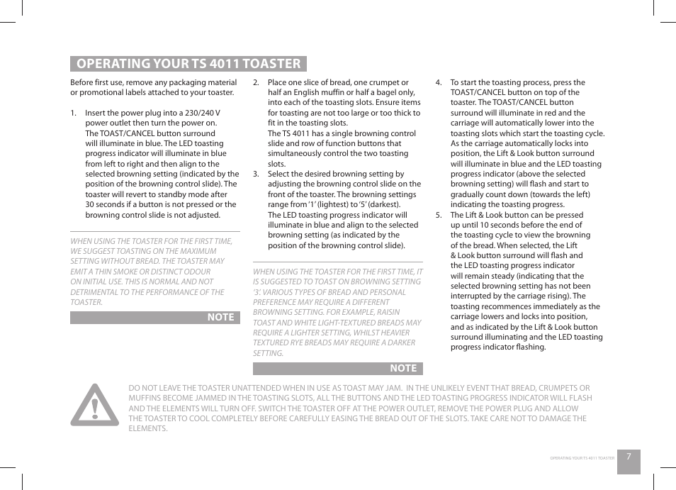 Operating your ts 4011 toaster | Catler TS 4011 User Manual | Page 9 / 16