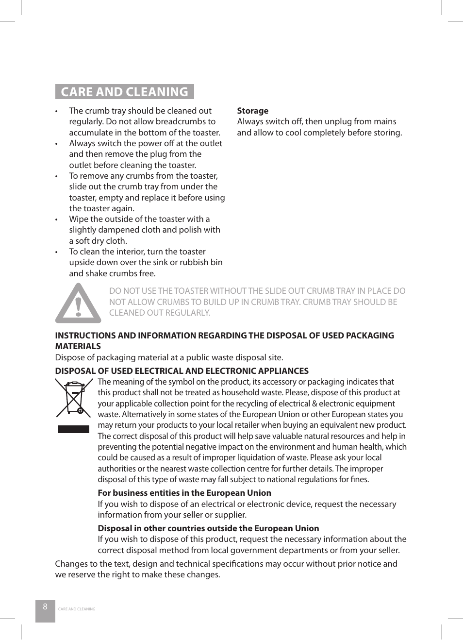 Care and cleaning | Catler TS 4010 User Manual | Page 10 / 12
