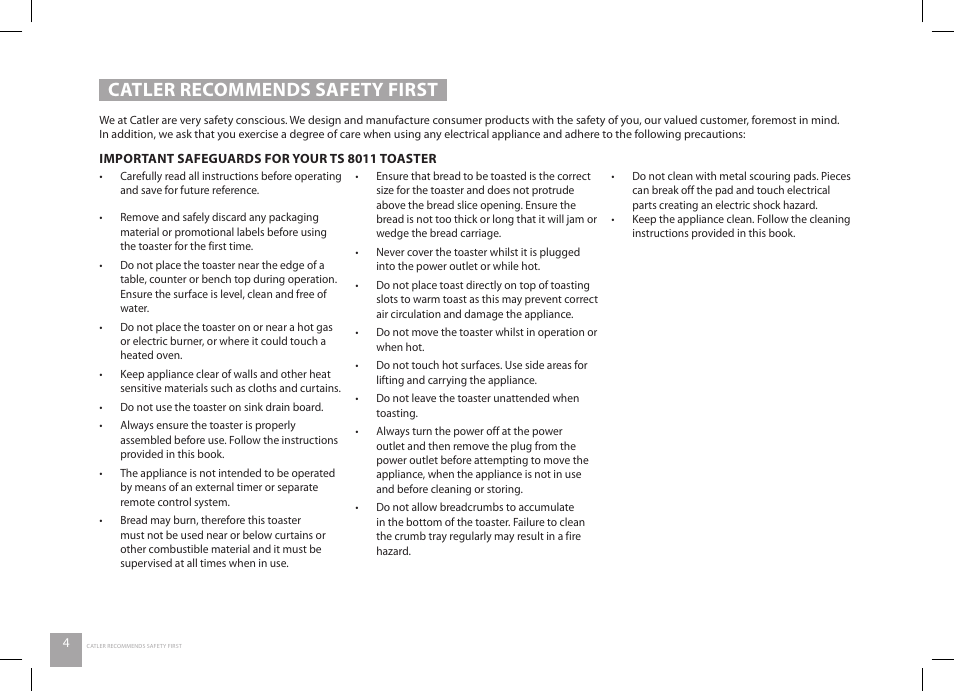 Catler recommends safety first | Catler TS 8011 User Manual | Page 6 / 16