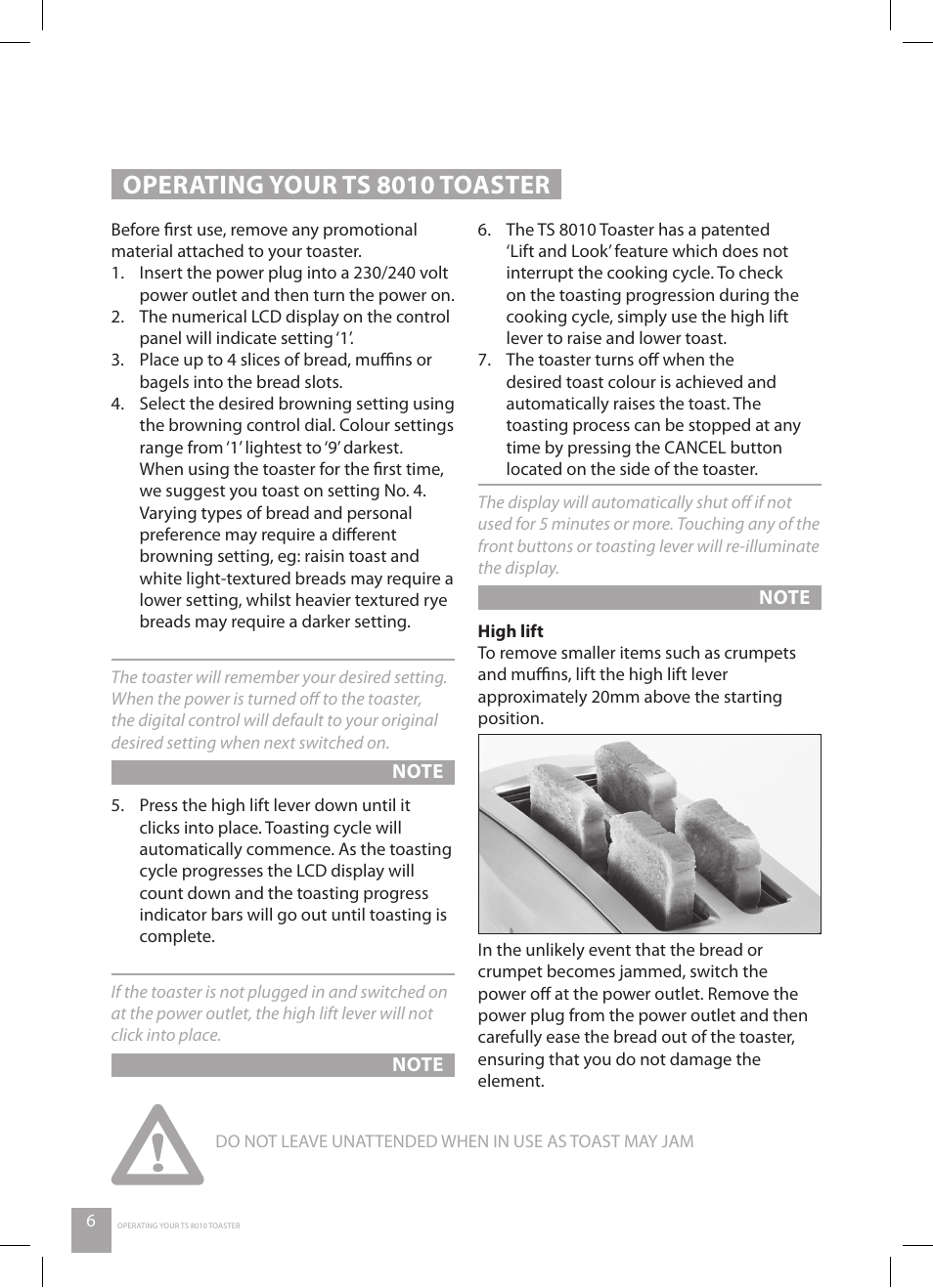 Operating your ts 8010 toaster | Catler TS 8010 User Manual | Page 8 / 12
