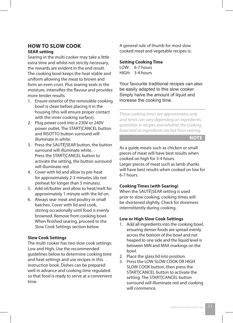 How to slow cook | Catler RC 4010 User Manual | Page 13 / 36